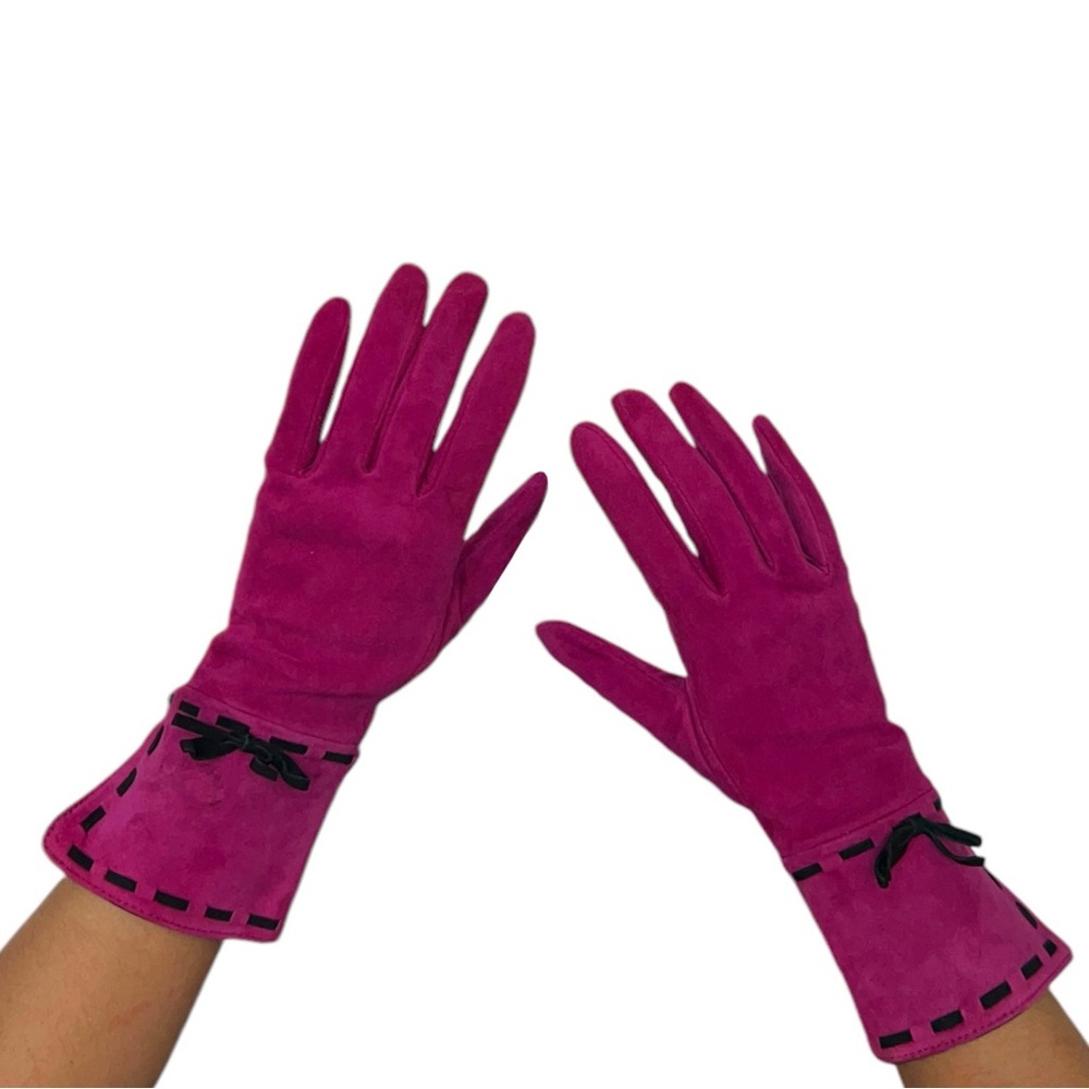 Vintage Magenta Pink Suede Winter Hand Gloves